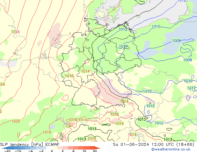 Tendance de pression  ECMWF sam 01.06.2024 12 UTC