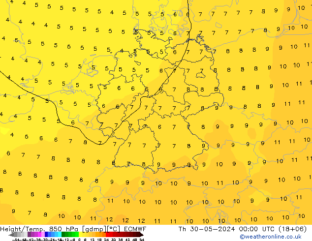 Z500/Rain (+SLP)/Z850 ECMWF Th 30.05.2024 00 UTC