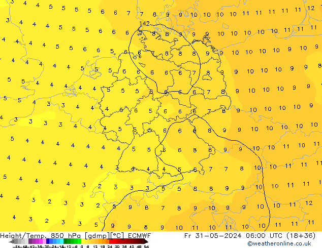 Height/Temp. 850 hPa ECMWF Sex 31.05.2024 06 UTC