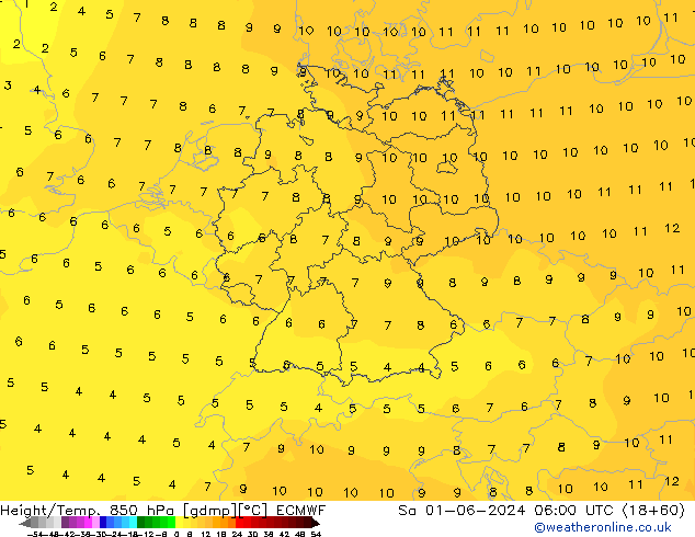 Height/Temp. 850 hPa ECMWF  01.06.2024 06 UTC