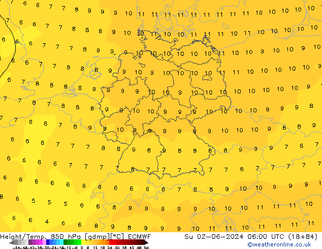 Z500/Yağmur (+YB)/Z850 ECMWF Paz 02.06.2024 06 UTC