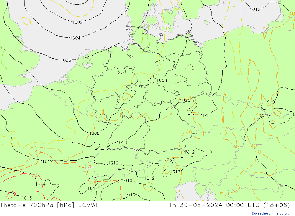Theta-e 700hPa ECMWF 星期四 30.05.2024 00 UTC