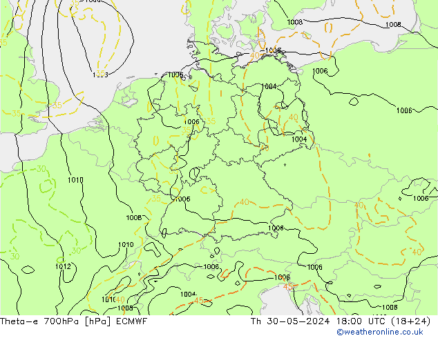 Theta-e 700hPa ECMWF Do 30.05.2024 18 UTC