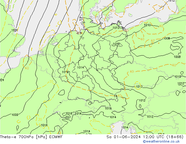 Theta-e 700hPa ECMWF Sa 01.06.2024 12 UTC