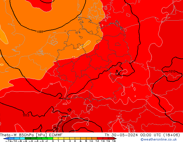 Theta-W 850hPa ECMWF Per 30.05.2024 00 UTC