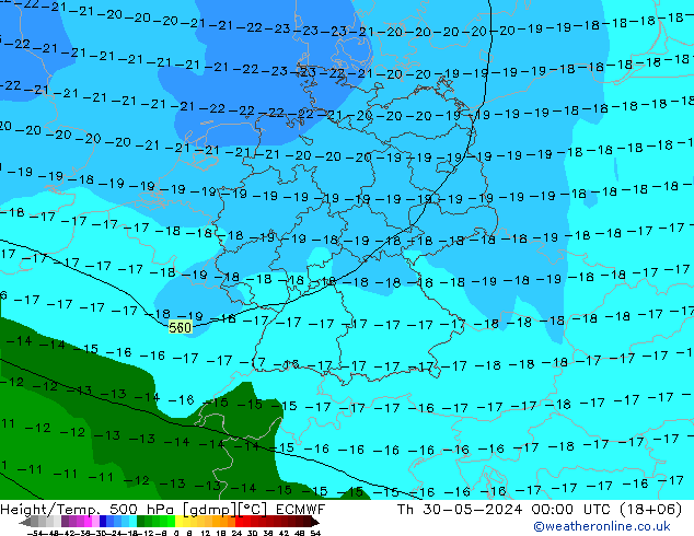 Z500/Rain (+SLP)/Z850 ECMWF Do 30.05.2024 00 UTC