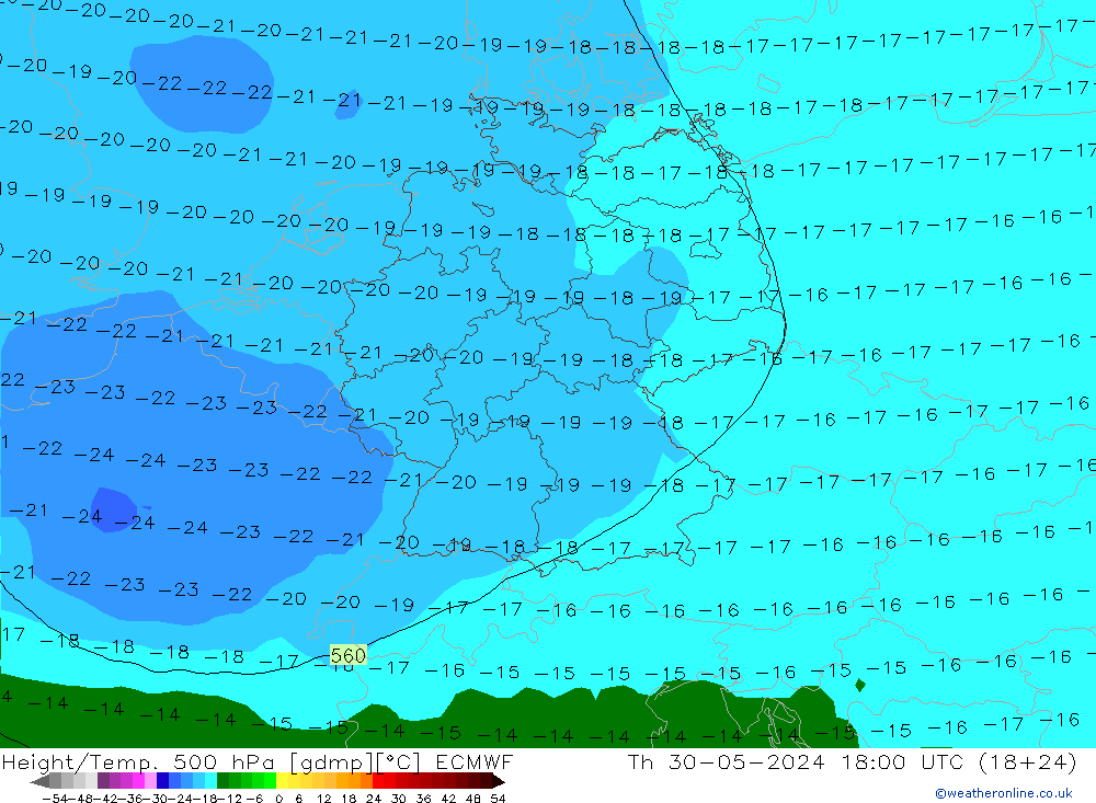 Z500/Rain (+SLP)/Z850 ECMWF  30.05.2024 18 UTC