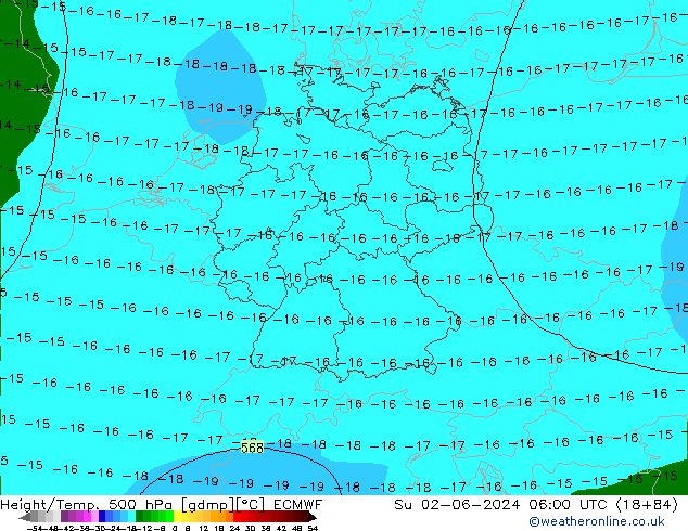 Z500/Yağmur (+YB)/Z850 ECMWF Paz 02.06.2024 06 UTC