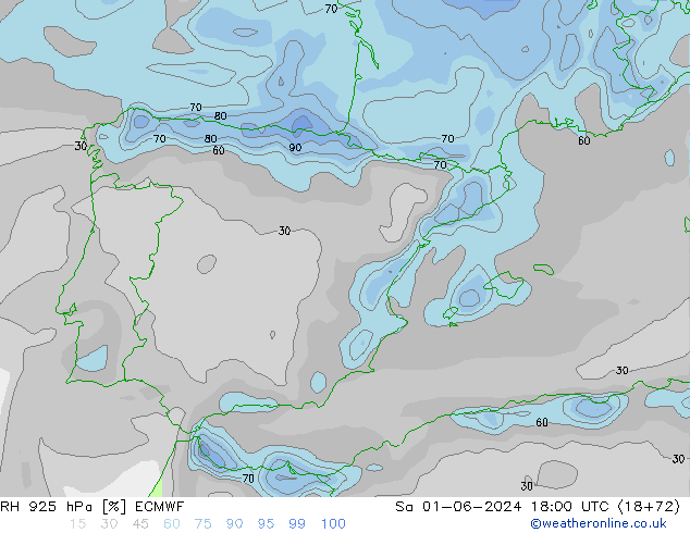 RH 925 hPa ECMWF Sa 01.06.2024 18 UTC