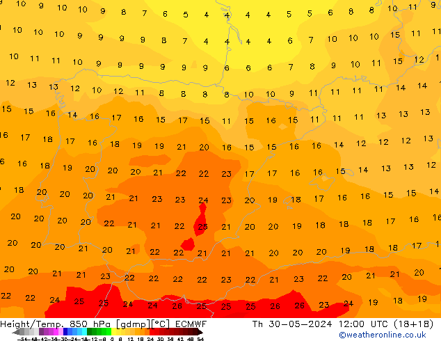 Z500/Rain (+SLP)/Z850 ECMWF gio 30.05.2024 12 UTC