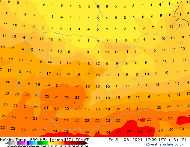 Z500/Rain (+SLP)/Z850 ECMWF ven 31.05.2024 12 UTC