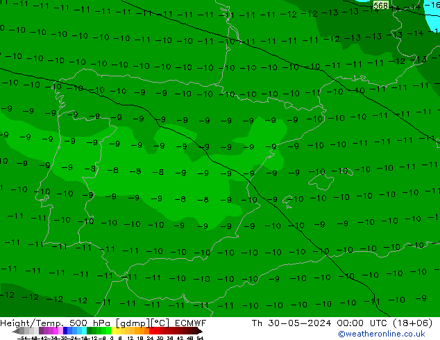 Z500/Yağmur (+YB)/Z850 ECMWF Per 30.05.2024 00 UTC