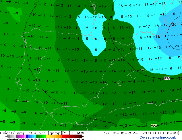 Height/Temp. 500 hPa ECMWF  02.06.2024 12 UTC