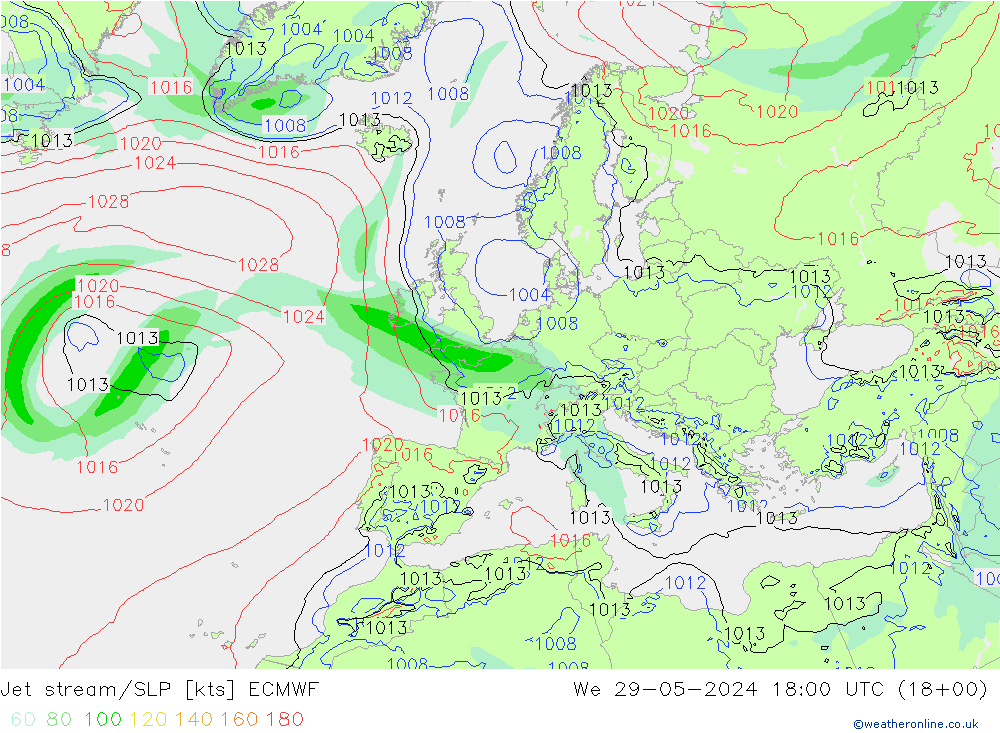 джет/приземное давление ECMWF ср 29.05.2024 18 UTC