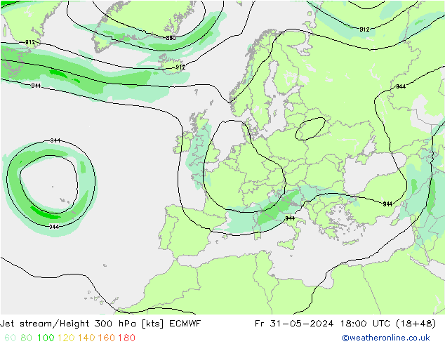 Straalstroom ECMWF vr 31.05.2024 18 UTC