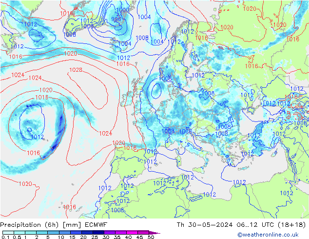 Z500/Rain (+SLP)/Z850 ECMWF Th 30.05.2024 12 UTC