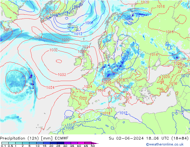 Yağış (12h) ECMWF Paz 02.06.2024 06 UTC