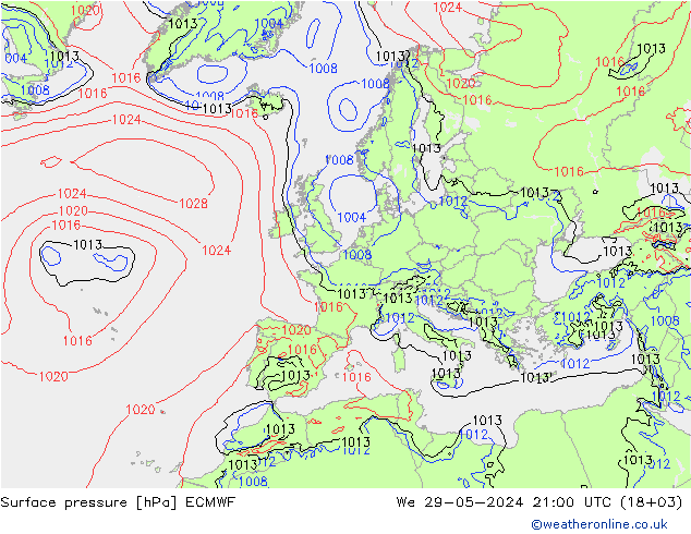 Surface pressure ECMWF We 29.05.2024 21 UTC