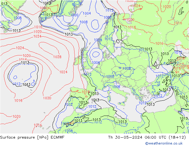 Surface pressure ECMWF Th 30.05.2024 06 UTC