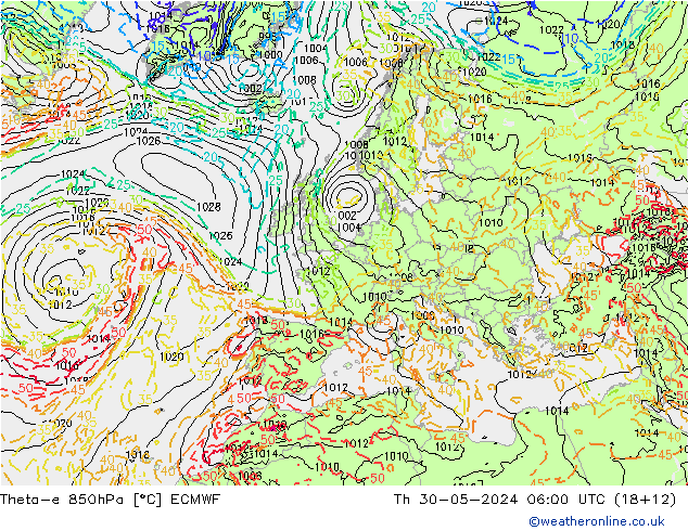 Theta-e 850hPa ECMWF  30.05.2024 06 UTC