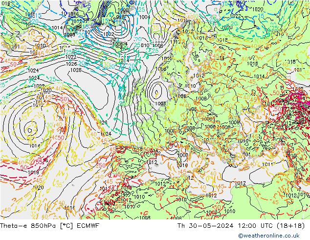 Theta-e 850hPa ECMWF Per 30.05.2024 12 UTC