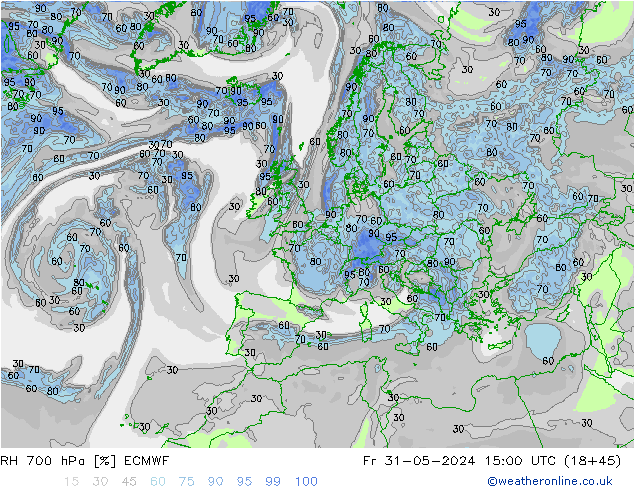 RH 700 hPa ECMWF Fr 31.05.2024 15 UTC