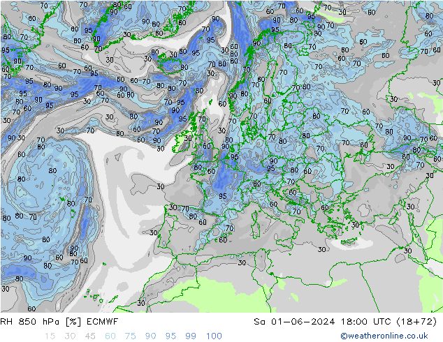 RH 850 hPa ECMWF Sa 01.06.2024 18 UTC