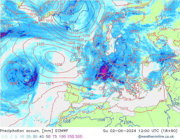 Nied. akkumuliert ECMWF So 02.06.2024 12 UTC