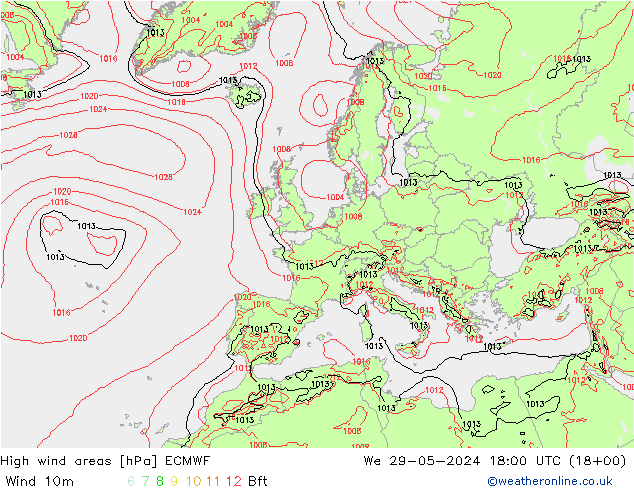 High wind areas ECMWF ср 29.05.2024 18 UTC