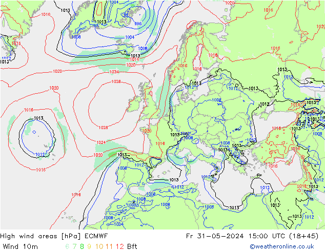 High wind areas ECMWF пт 31.05.2024 15 UTC