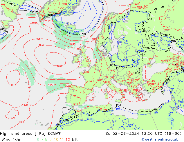High wind areas ECMWF Ne 02.06.2024 12 UTC