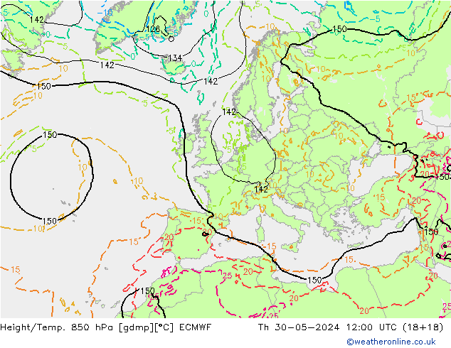 Z500/Yağmur (+YB)/Z850 ECMWF Per 30.05.2024 12 UTC