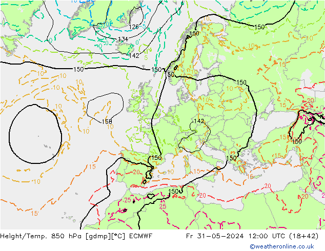 Height/Temp. 850 hPa ECMWF Fr 31.05.2024 12 UTC