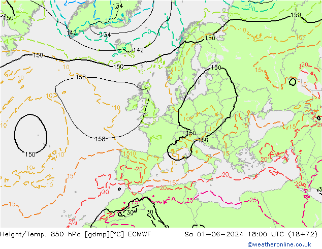 Height/Temp. 850 hPa ECMWF Sáb 01.06.2024 18 UTC