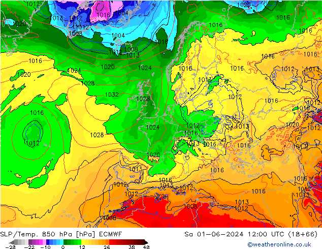 SLP/Temp. 850 hPa ECMWF So 01.06.2024 12 UTC