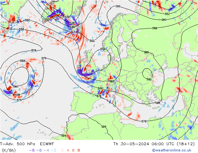 T-Adv. 500 hPa ECMWF Qui 30.05.2024 06 UTC