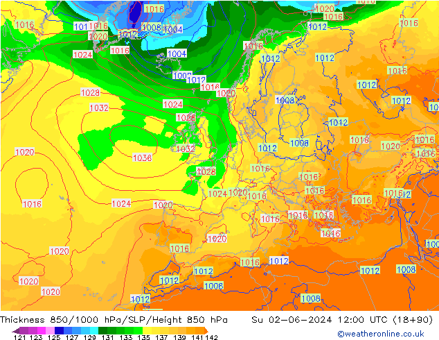 850-1000 hPa Kalınlığı ECMWF Paz 02.06.2024 12 UTC