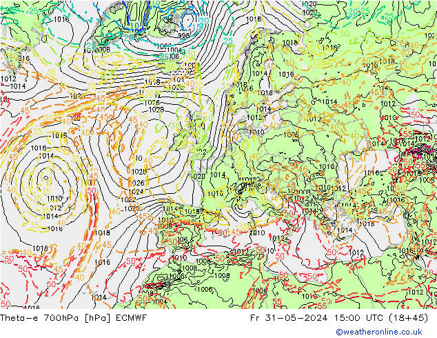 Theta-e 700гПа ECMWF пт 31.05.2024 15 UTC