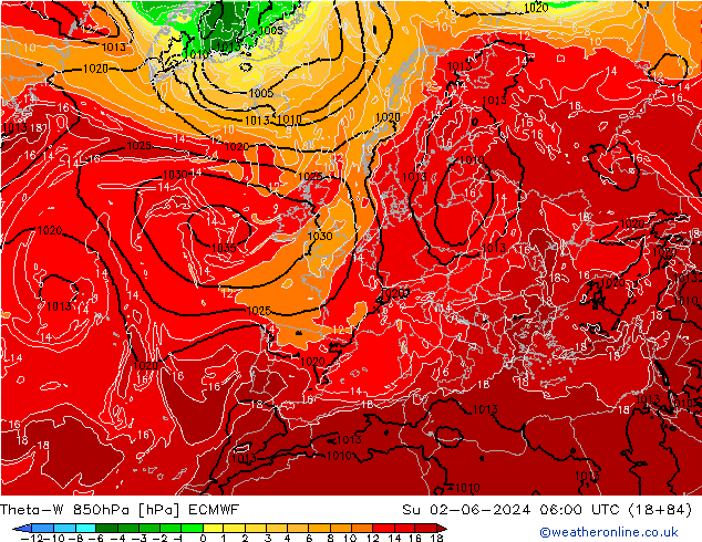 Theta-W 850hPa ECMWF Dom 02.06.2024 06 UTC