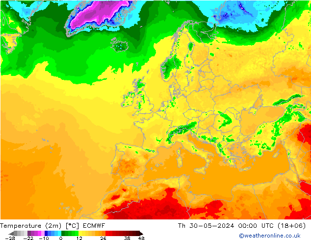 Temperature (2m) ECMWF Th 30.05.2024 00 UTC