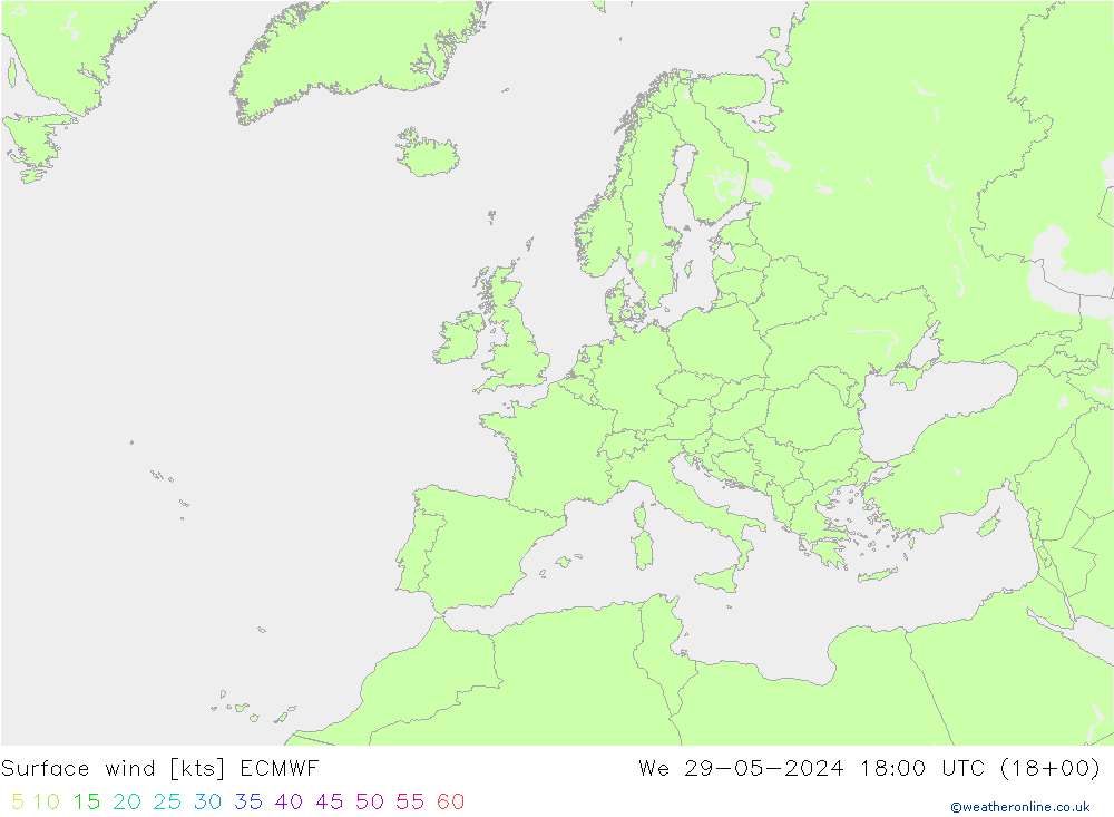 Surface wind ECMWF We 29.05.2024 18 UTC