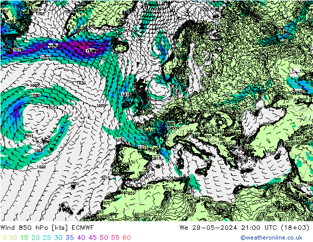 Rüzgar 850 hPa ECMWF Çar 29.05.2024 21 UTC