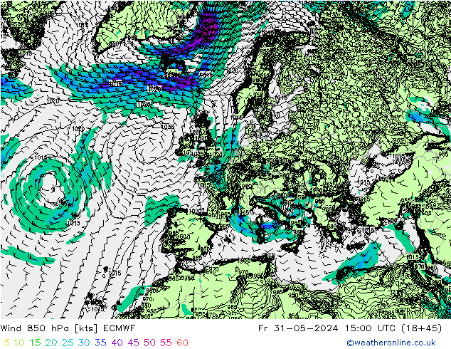 Wind 850 hPa ECMWF Fr 31.05.2024 15 UTC