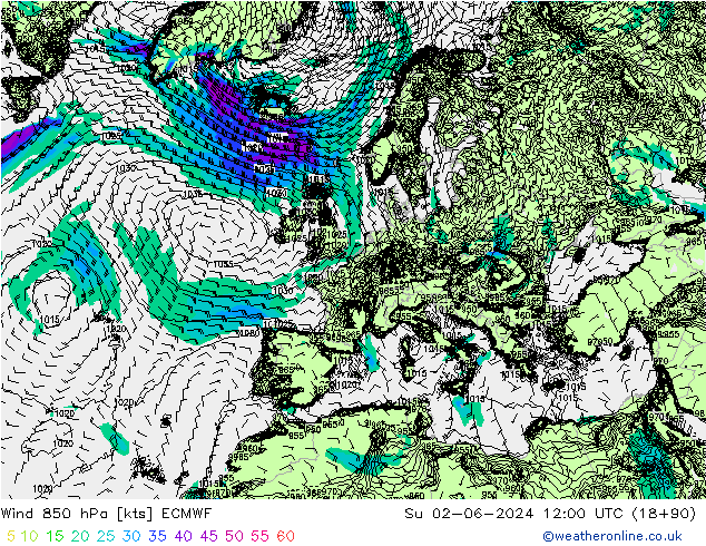 Vento 850 hPa ECMWF dom 02.06.2024 12 UTC