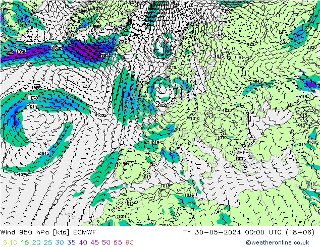 wiatr 950 hPa ECMWF czw. 30.05.2024 00 UTC