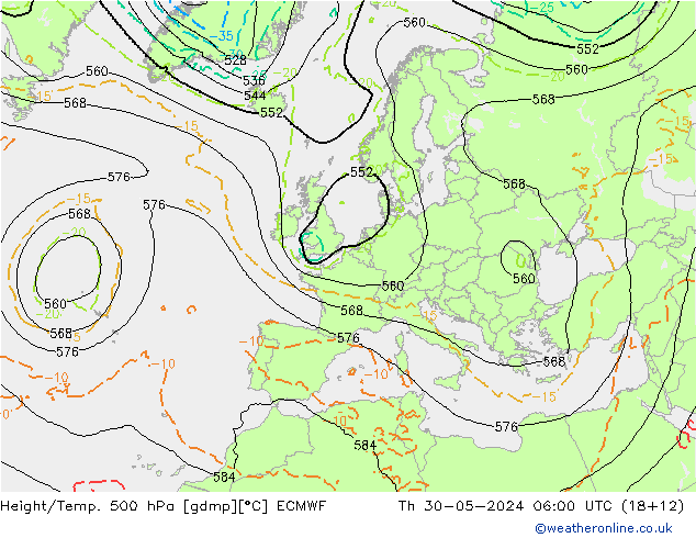 Z500/Rain (+SLP)/Z850 ECMWF чт 30.05.2024 06 UTC