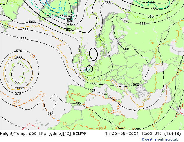 Z500/Rain (+SLP)/Z850 ECMWF Qui 30.05.2024 12 UTC