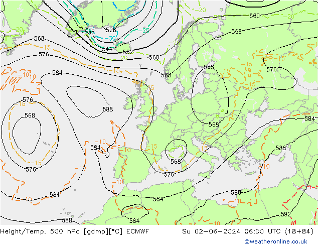 Height/Temp. 500 hPa ECMWF nie. 02.06.2024 06 UTC