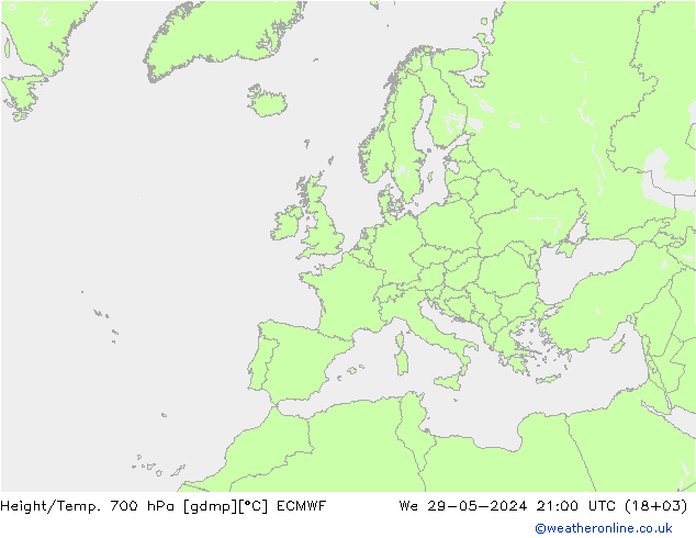 Hoogte/Temp. 700 hPa ECMWF wo 29.05.2024 21 UTC