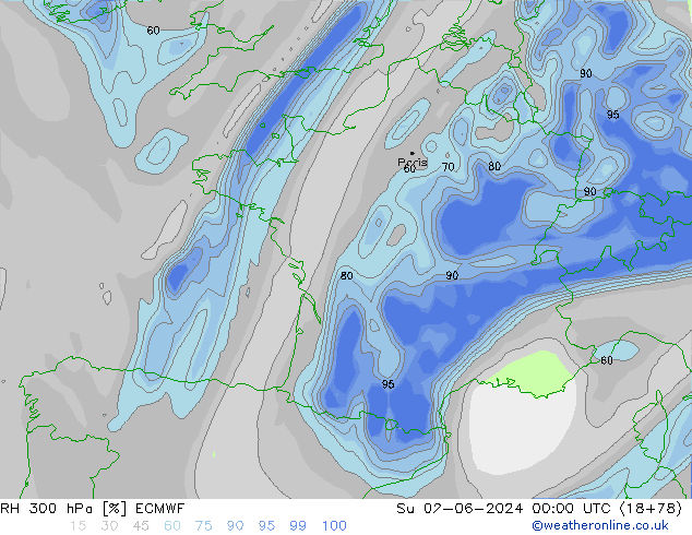 Humidité rel. 300 hPa ECMWF dim 02.06.2024 00 UTC